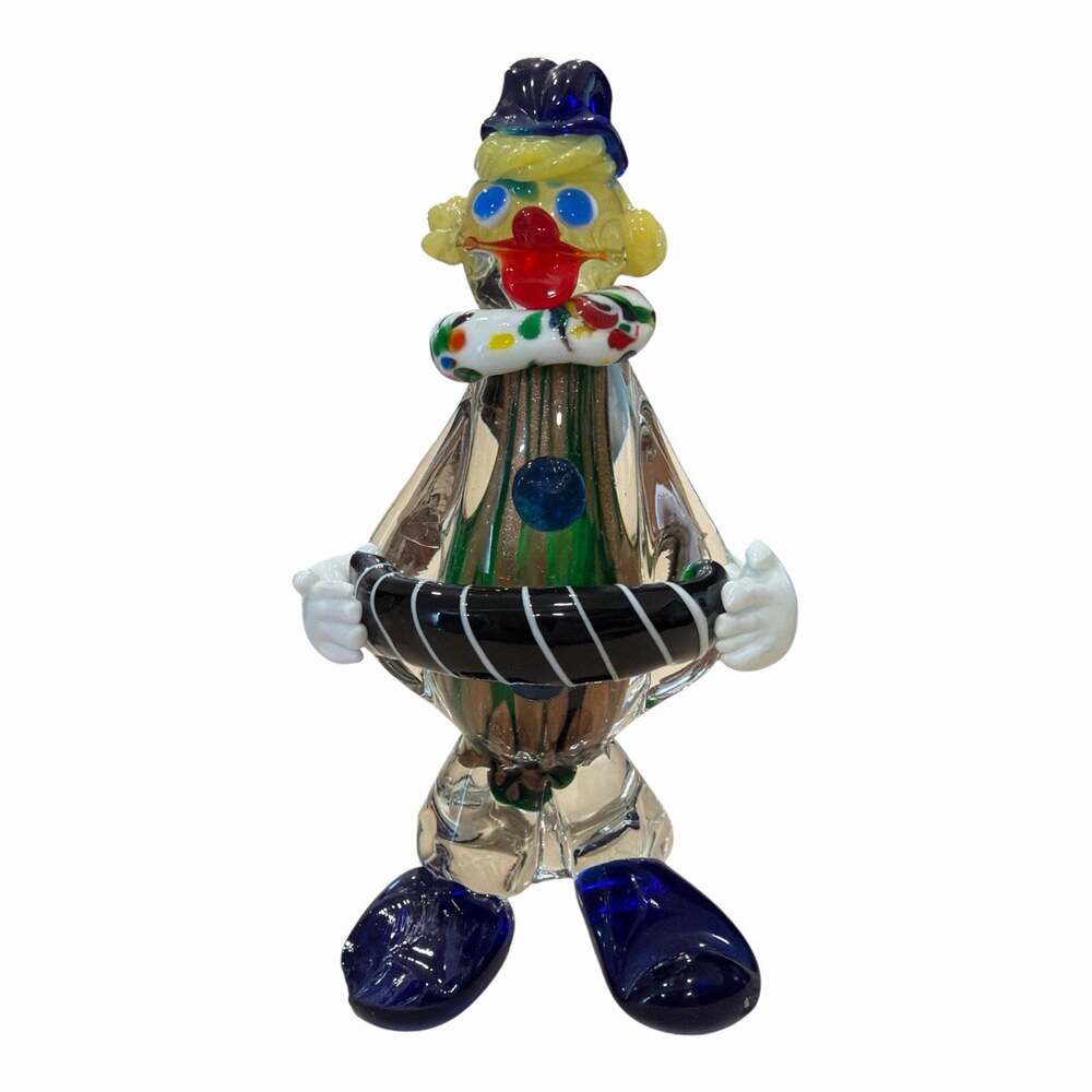 Vintage Murano Style Art Glass Clown Musician Figurine Italian Multicolor AS IS